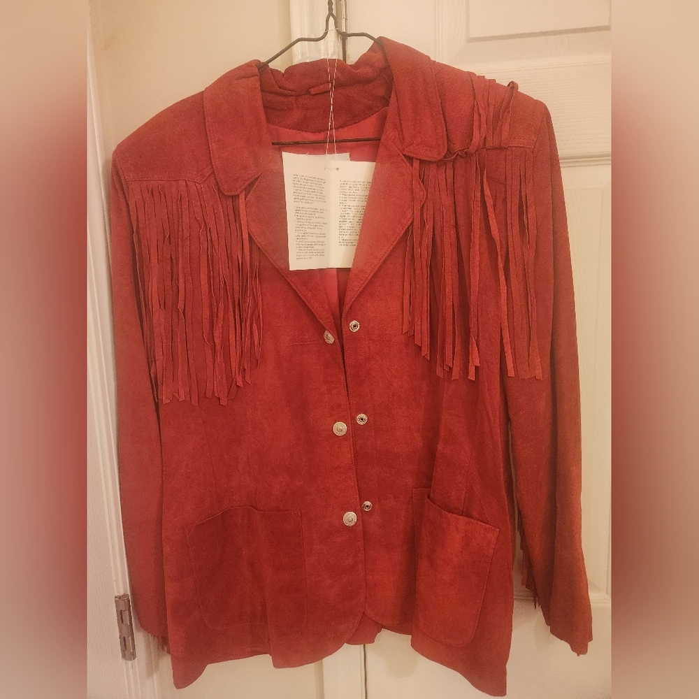 Vintage Leather Red Jacket with Fringe